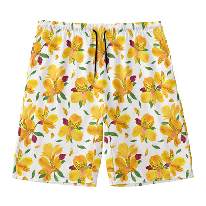 Yellow Alstroemeria Pattern Print Men's Swim Trunks