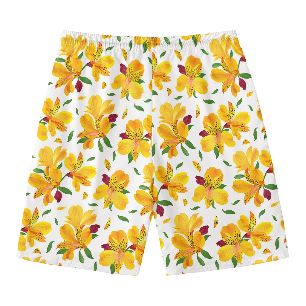 Yellow Alstroemeria Pattern Print Men's Swim Trunks