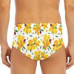 Yellow Alstroemeria Pattern Print Men's Triangle Swim Briefs