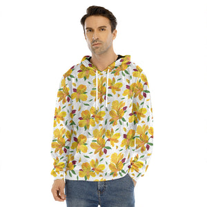 Yellow Alstroemeria Pattern Print Men's Velvet Pullover Hoodie