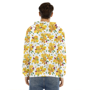 Yellow Alstroemeria Pattern Print Men's Velvet Pullover Hoodie