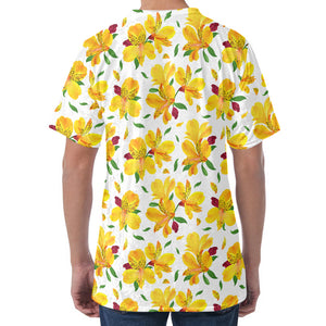 Yellow Alstroemeria Pattern Print Men's Velvet T-Shirt