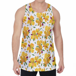 Yellow Alstroemeria Pattern Print Men's Velvet Tank Top