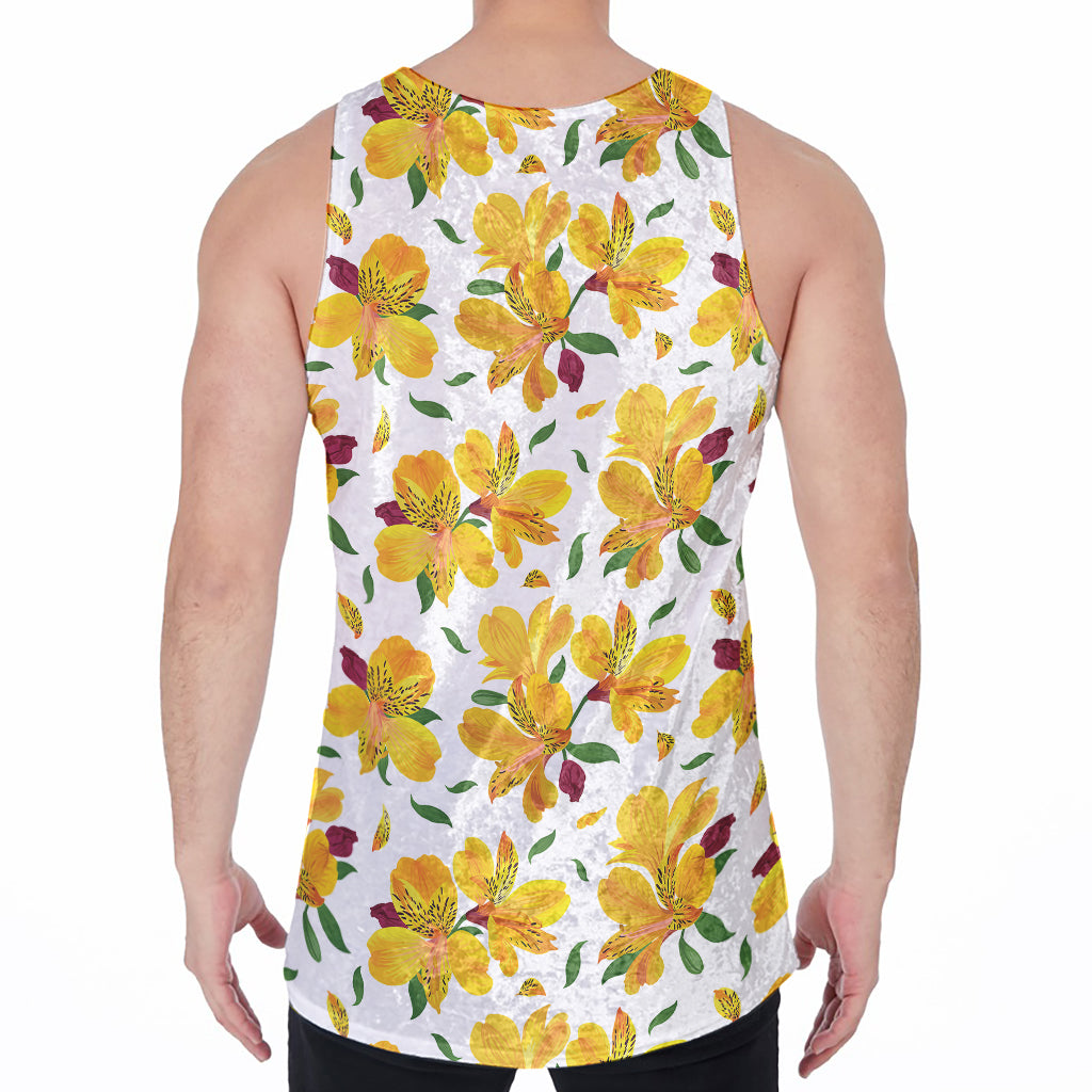 Yellow Alstroemeria Pattern Print Men's Velvet Tank Top