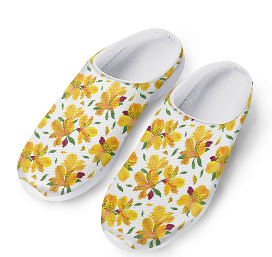 Yellow Alstroemeria Pattern Print Mesh Casual Shoes