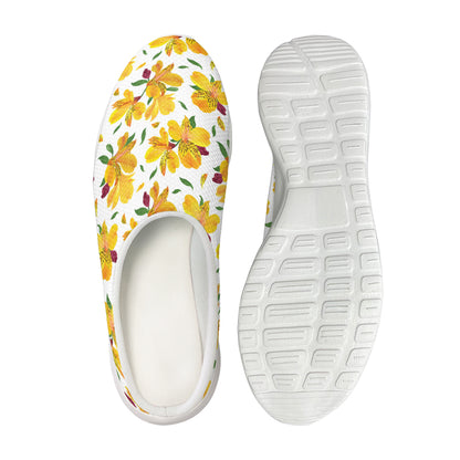 Yellow Alstroemeria Pattern Print Mesh Casual Shoes