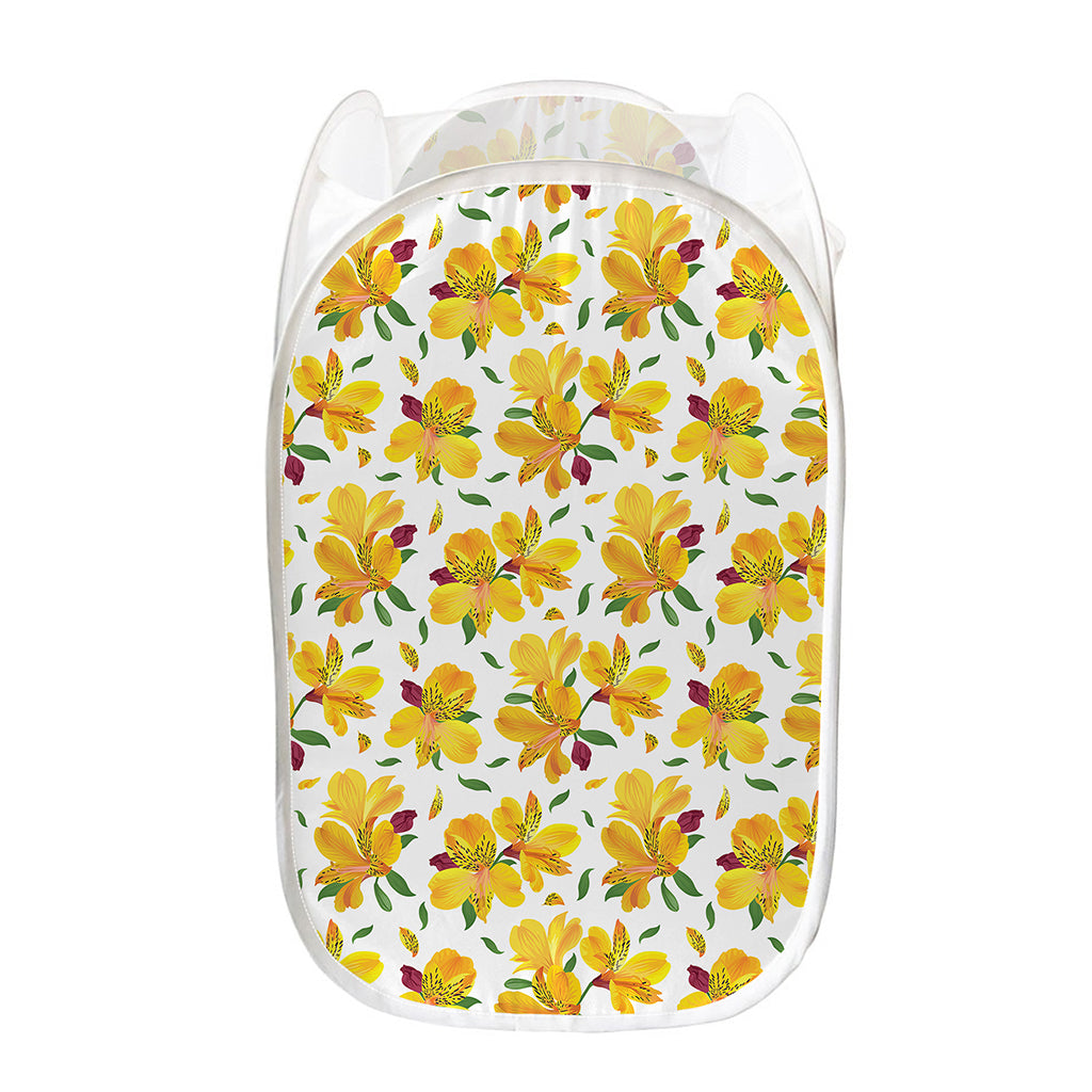 Yellow Alstroemeria Pattern Print Mesh Laundry Hamper