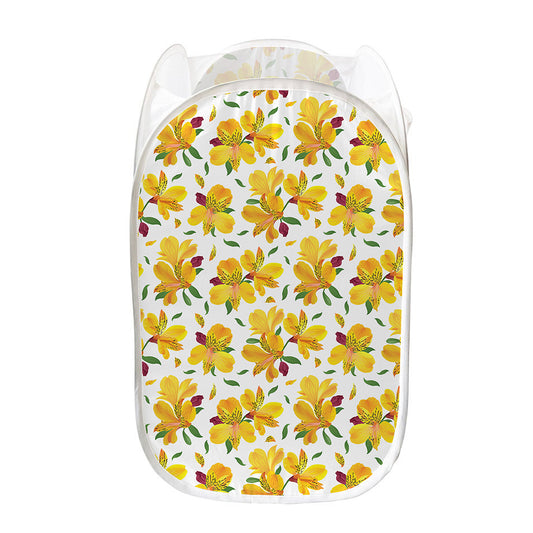 Yellow Alstroemeria Pattern Print Mesh Laundry Hamper