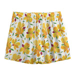 Yellow Alstroemeria Pattern Print Mesh Shorts