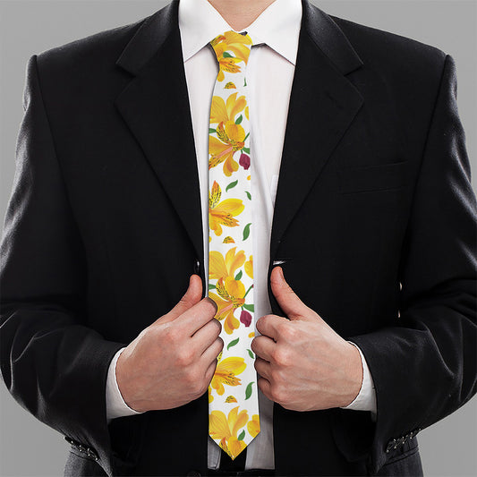 Yellow Alstroemeria Pattern Print Necktie