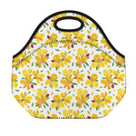 Yellow Alstroemeria Pattern Print Neoprene Lunch Bag