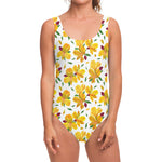 Yellow Alstroemeria Pattern Print One Piece Swimsuit