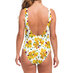 Yellow Alstroemeria Pattern Print One Piece Swimsuit