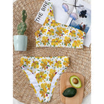 Yellow Alstroemeria Pattern Print One Shoulder Bikini Top