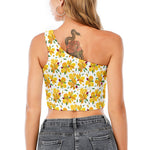 Yellow Alstroemeria Pattern Print One Shoulder Crop Top