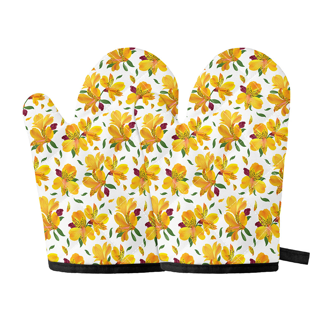 Yellow Alstroemeria Pattern Print Oven Mitts