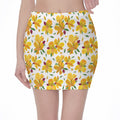 Yellow Alstroemeria Pattern Print Pencil Mini Skirt