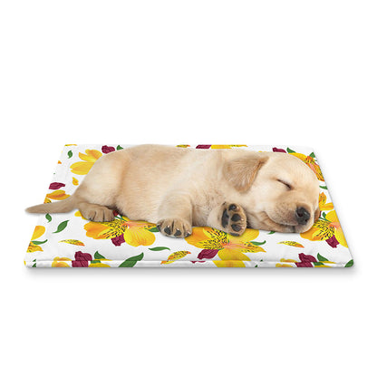 Yellow Alstroemeria Pattern Print Pet Cooling Mat Cover