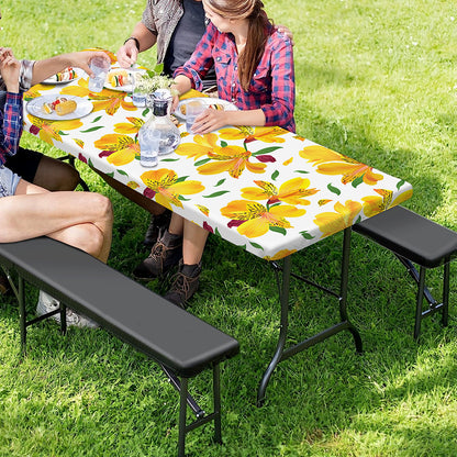 Yellow Alstroemeria Pattern Print Picnic Table Cover