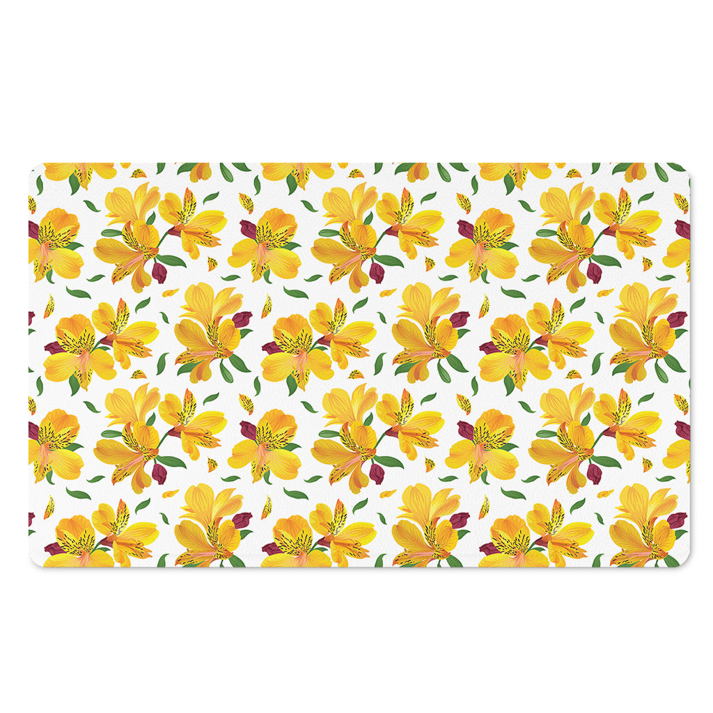 Yellow Alstroemeria Pattern Print Polyester Doormat