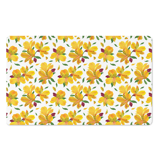 Yellow Alstroemeria Pattern Print Polyester Doormat
