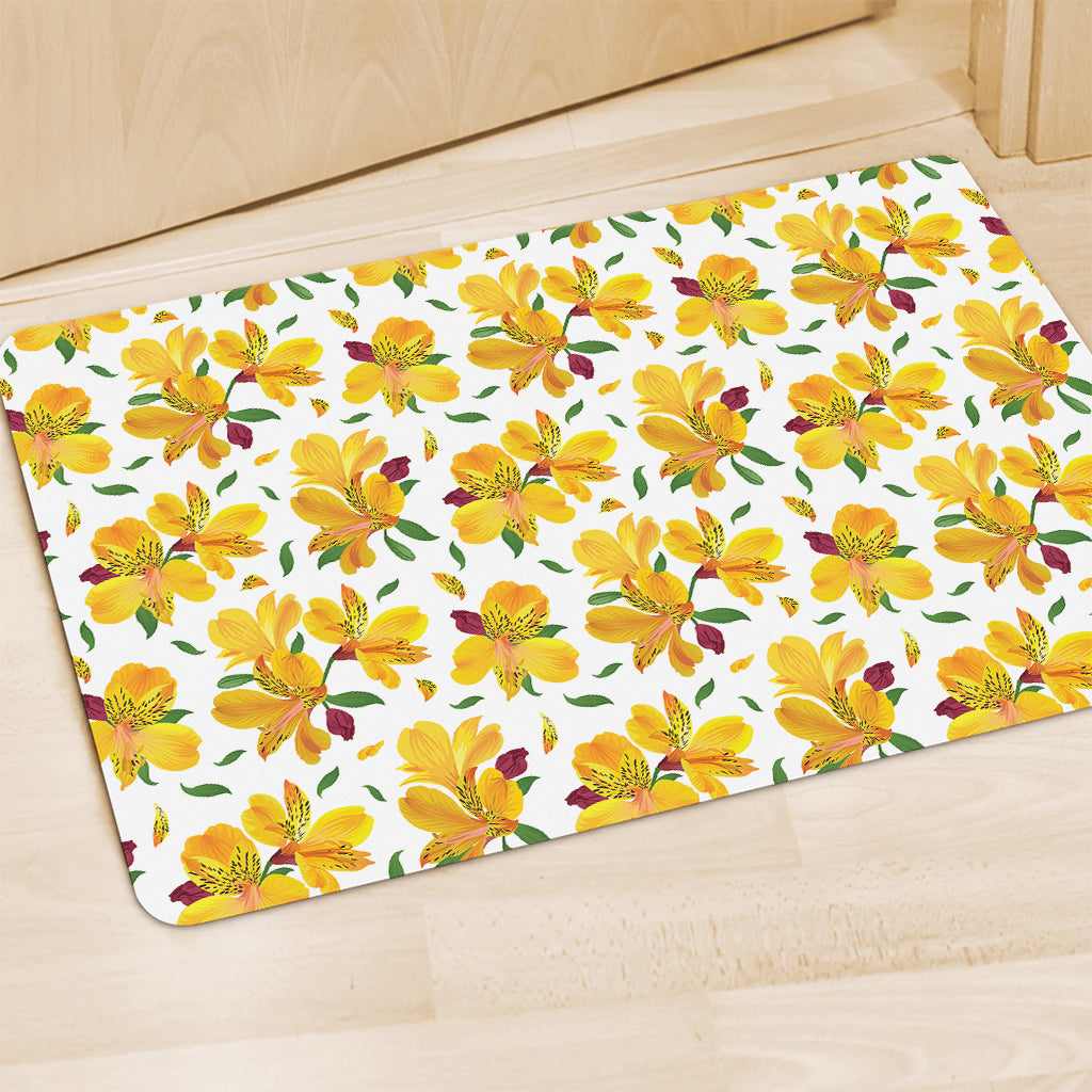 Yellow Alstroemeria Pattern Print Polyester Doormat