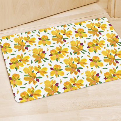 Yellow Alstroemeria Pattern Print Polyester Doormat