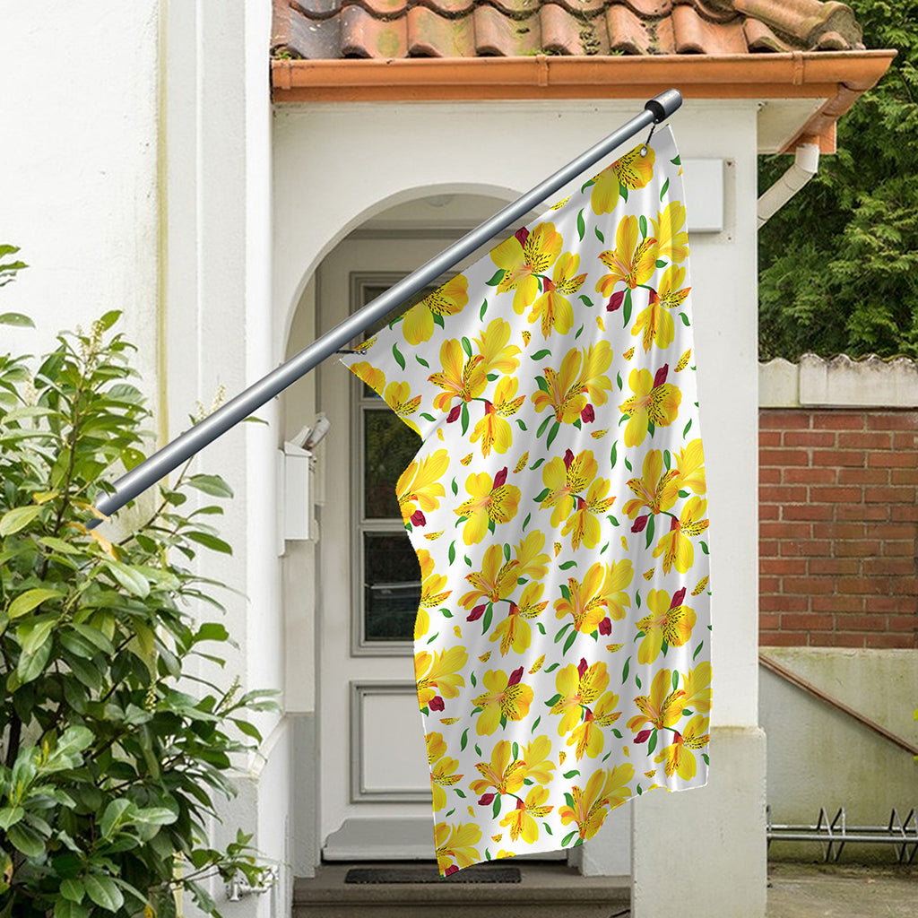 Yellow Alstroemeria Pattern Print Polyester Flag