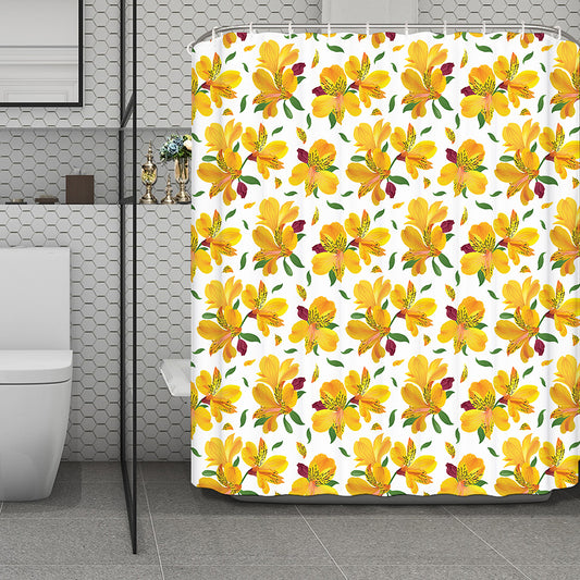 Yellow Alstroemeria Pattern Print Polyester Shower Curtain