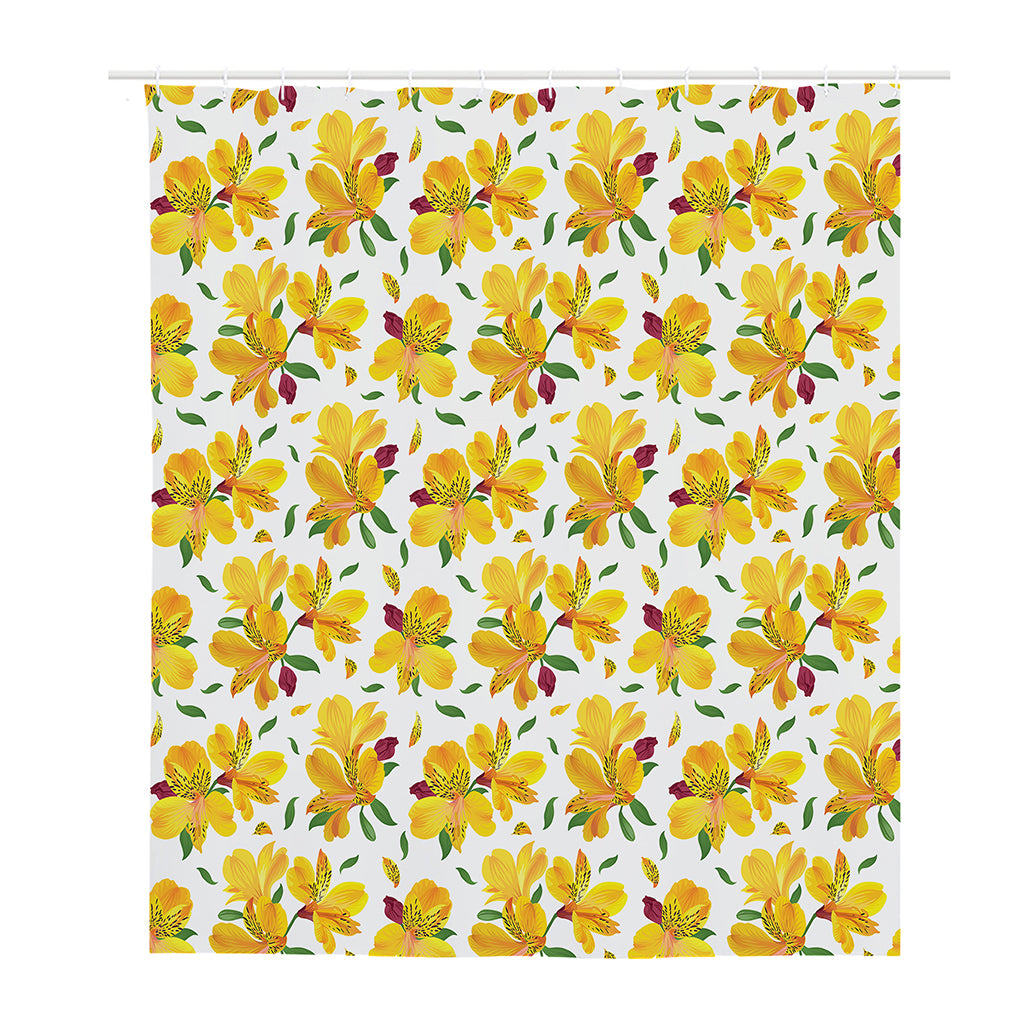 Yellow Alstroemeria Pattern Print Polyester Shower Curtain