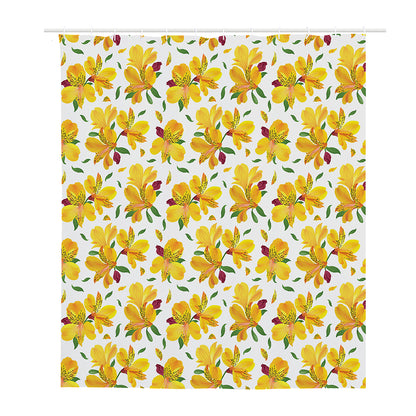 Yellow Alstroemeria Pattern Print Polyester Shower Curtain