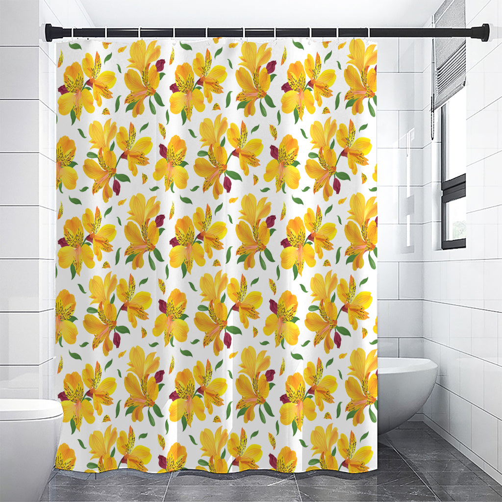 Yellow Alstroemeria Pattern Print Premium Shower Curtain