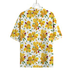 Yellow Alstroemeria Pattern Print Rayon Hawaiian Shirt