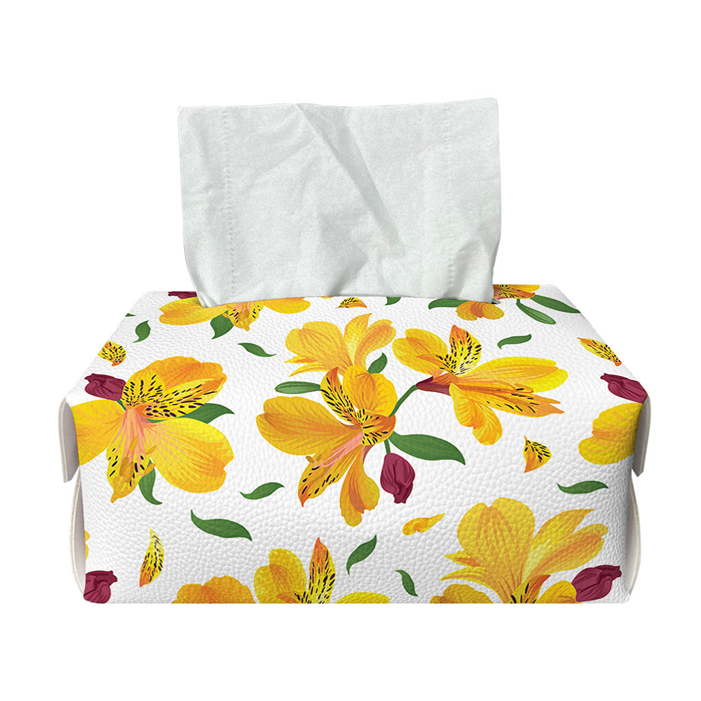 Yellow Alstroemeria Pattern Print Rectangle Tissue Box Cover
