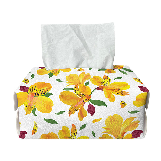 Yellow Alstroemeria Pattern Print Rectangle Tissue Box Cover