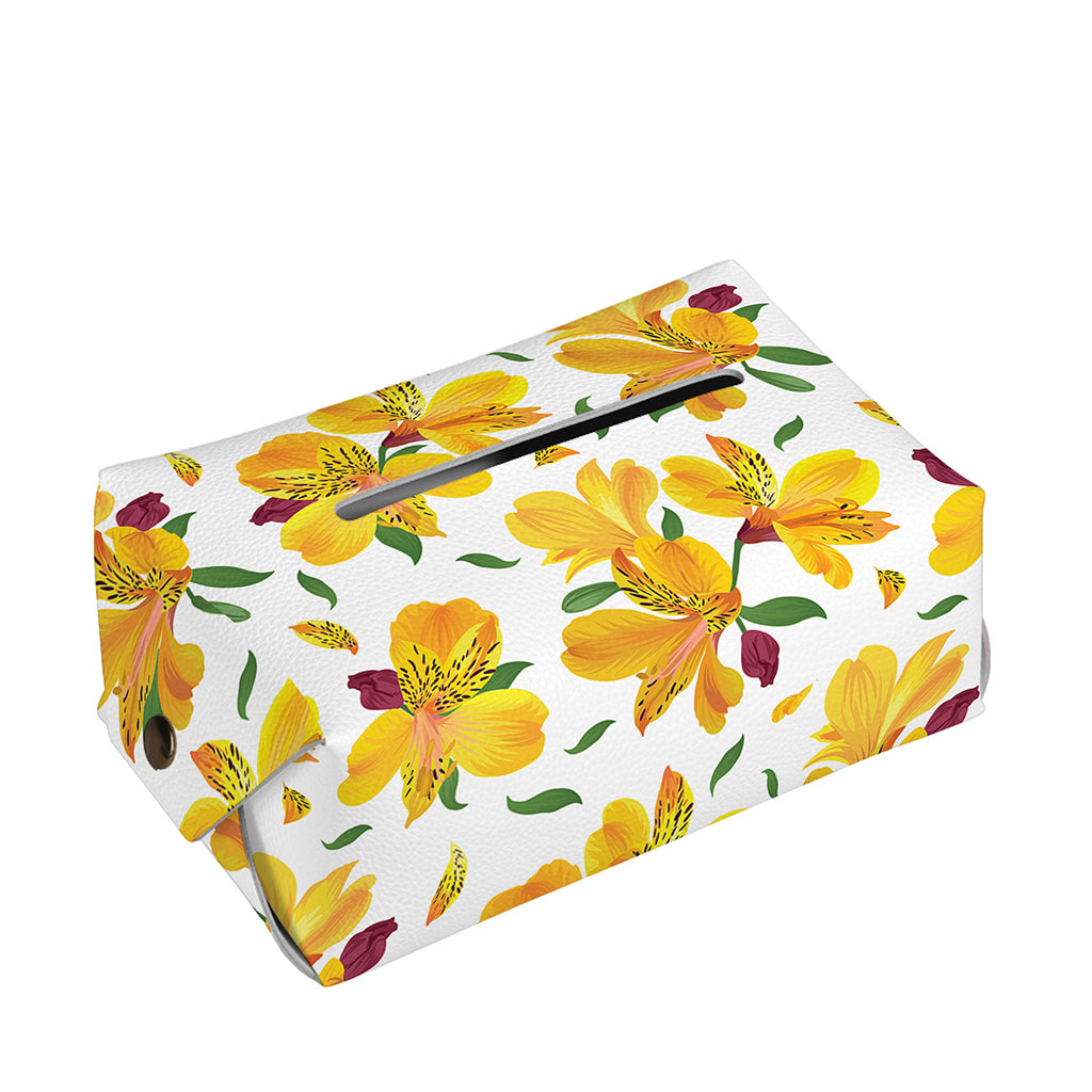 Yellow Alstroemeria Pattern Print Rectangle Tissue Box Cover