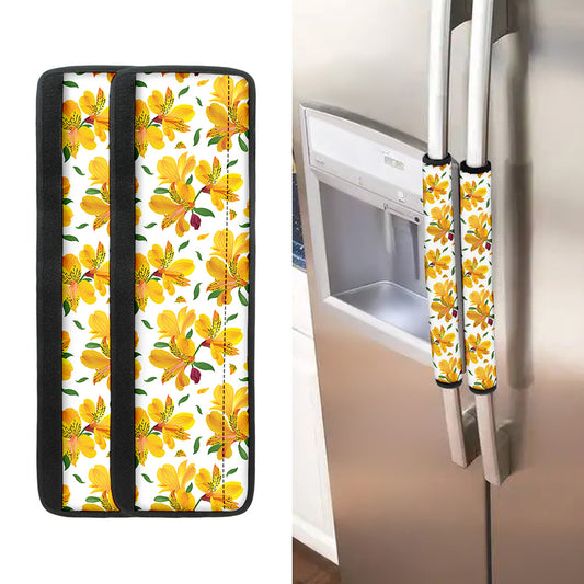 Yellow Alstroemeria Pattern Print Refrigerator Handle Covers