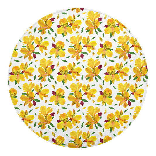 Yellow Alstroemeria Pattern Print Round Blanket