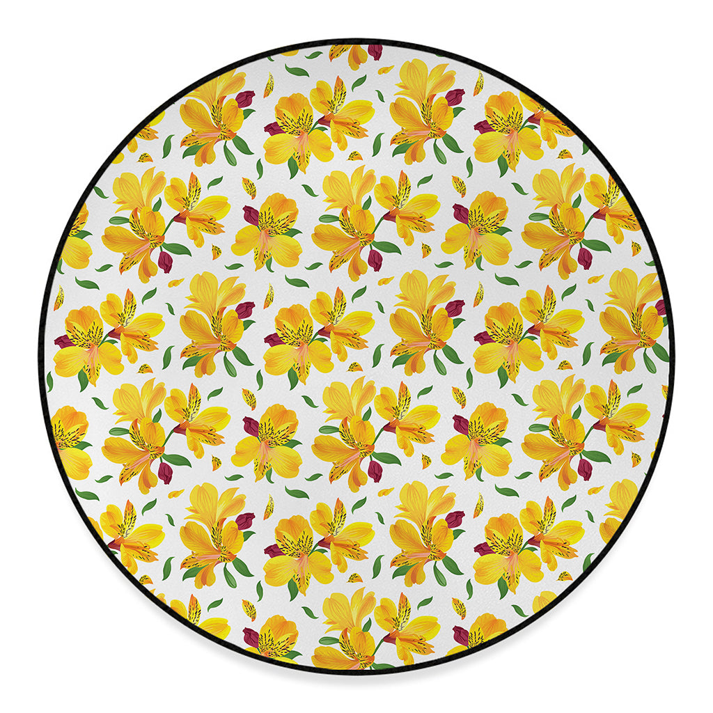 Yellow Alstroemeria Pattern Print Round Floor Mat
