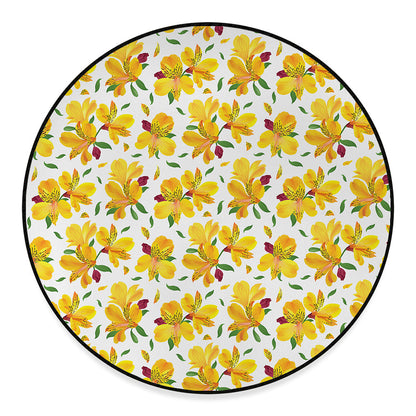 Yellow Alstroemeria Pattern Print Round Floor Mat