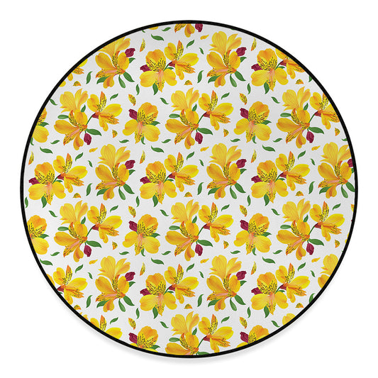 Yellow Alstroemeria Pattern Print Round Floor Mat