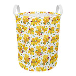 Yellow Alstroemeria Pattern Print Round Laundry Basket