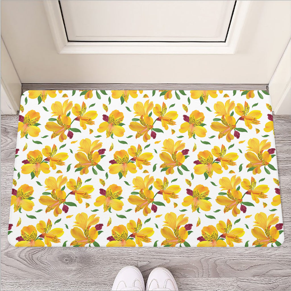 Yellow Alstroemeria Pattern Print Rubber Doormat