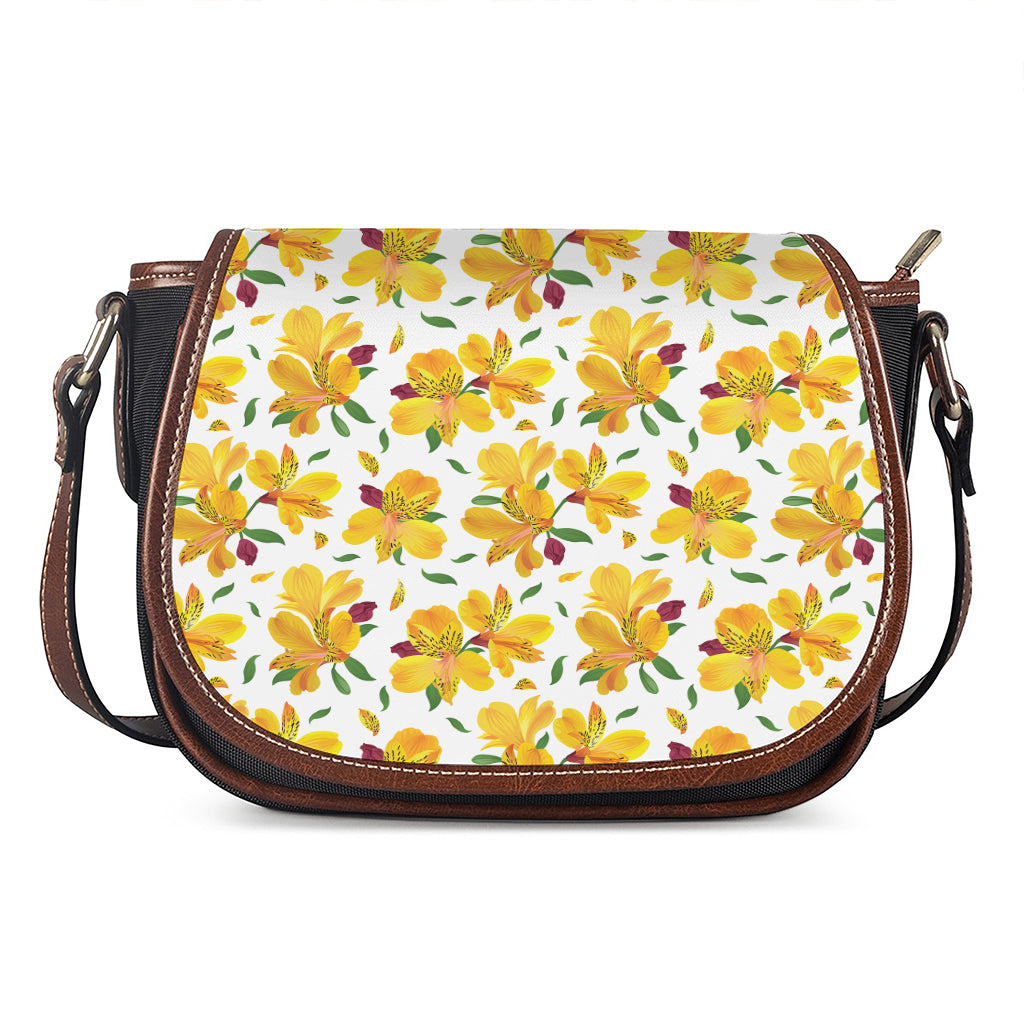 Yellow Alstroemeria Pattern Print Saddle Bag