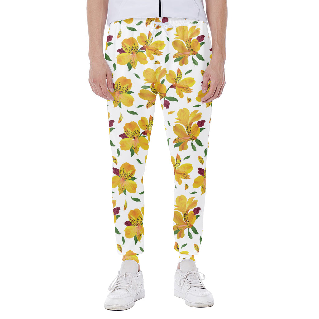 Yellow Alstroemeria Pattern Print Scuba Joggers