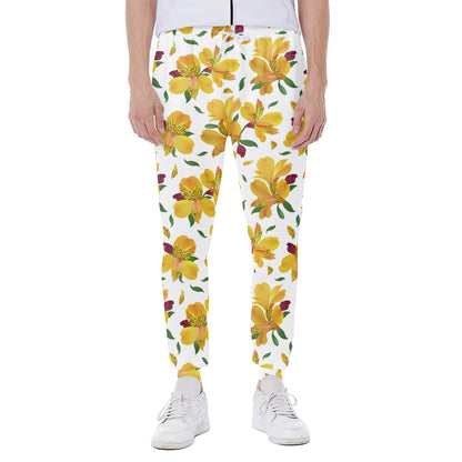 Yellow Alstroemeria Pattern Print Scuba Joggers