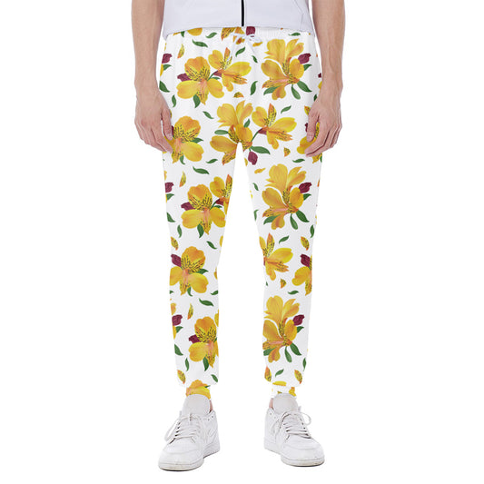 Yellow Alstroemeria Pattern Print Scuba Joggers