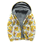 Yellow Alstroemeria Pattern Print Sherpa Lined Zip Up Hoodie