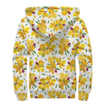 Yellow Alstroemeria Pattern Print Sherpa Lined Zip Up Hoodie