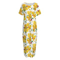Yellow Alstroemeria Pattern Print Short Sleeve Long Nightdress